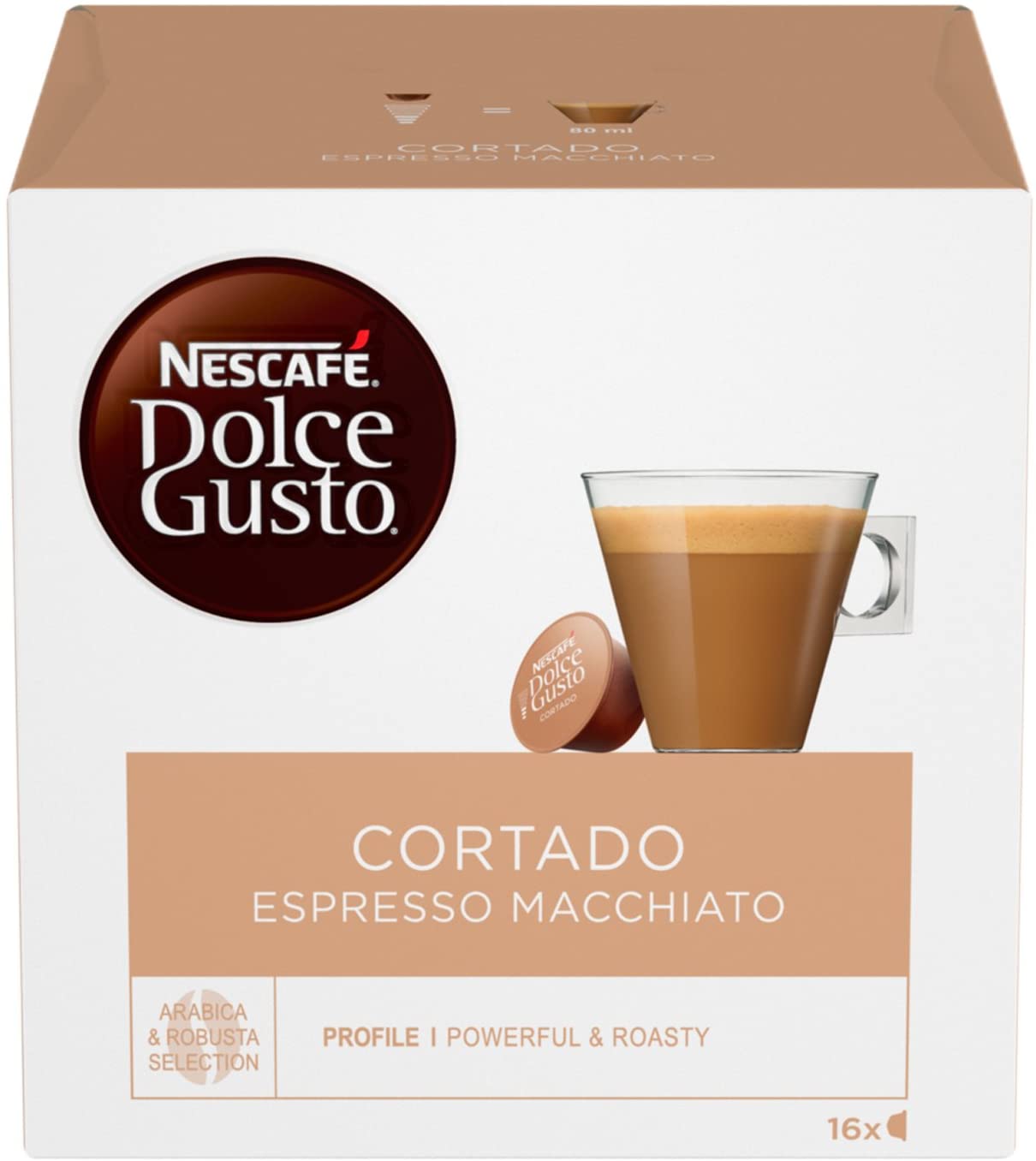 Nescafé Dolce Gusto Cortado Espresso Macchiato Caffè, 6 Confezioni da 16 Capsule (96 Capsule)