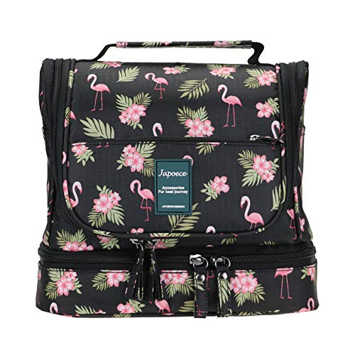 Borsa da toilette per appendere uomini e donne Japoece Beauty Case da Viaggio da appendere Con gancio Portatile impermeabile Leggero Pratico da Viaggio Cosmetici Organizer (Nero-Flamingo)