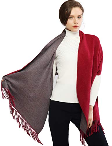 RIIQIICHY Donna Sciarpa Scialle Pashmina Invernale Elegante Lungo Morbida Rversibili Stole Avvolgere Borgogna e grigio