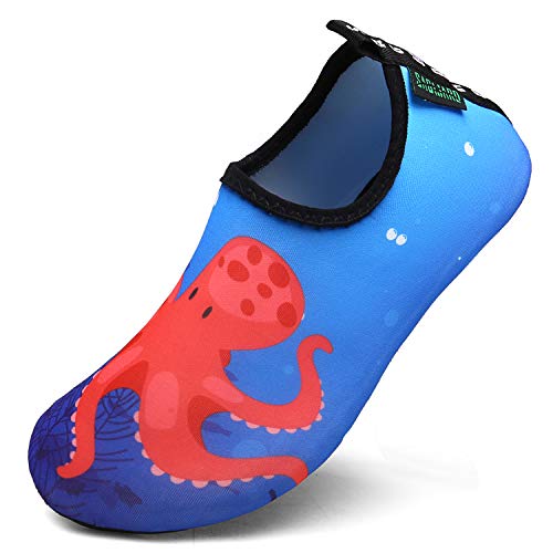 Scarpe da Mare Spiaggia Ballo Yoga Sport Acquatico Traspirante Scarpe a Piedi Nudi dell'Acqua Scarpe Acquatici per Bambini,Polpo Rosso,28/29