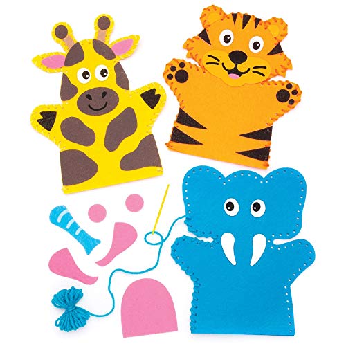 Baker Ross Puzzle in legno con animali della giungla (confezione da 4) - Creazioni fai da te in feltro per bambini da assemblare, Colori Assortiti