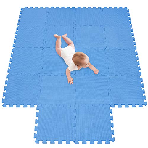 meiqicool Tappeto Puzzle Eva Blu Tappetino Piscina Gioco Casa Palestra Set 30x30x1cm 8pcs