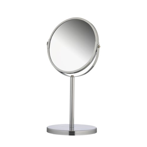 axentia Specchio da trucco da tavolo bifacciale rotondo, specchio cosmetico con faccia normale e faccia ingrandente 3x, Ø ca. 17 cm, argento