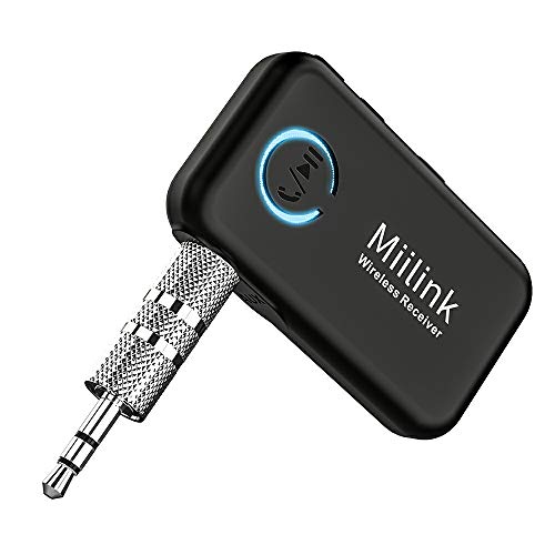 Miilink Ricevitore Audio Bluetooth 5.0, Adattatore Aux Bluetooth per Auto con Jack 3,5 mm, Bluetooth Aux Controllo del Volume per Stereo Casa, con Mic per Chiamate in Vivavoce , Batteria 15h