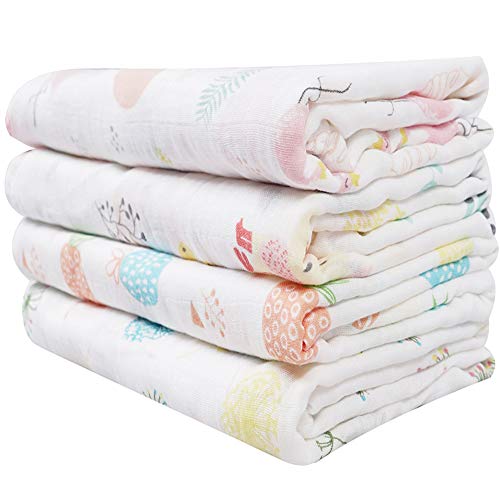 Softan Mussole Neonato Copertine,120x120cm Baby Swaddle Coperta,Asciugamano Per Allattamento,Regalo Neonato Accessori,Pacco da 4