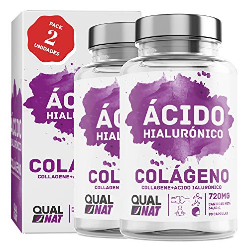 collagene marino con acido ialuronico - Collagene con vitamina C e zinco per contribuire a migliorare l'elasticità e la salute delle ossa e delle articolazioni - (PACK2-180 Cápsulas)- Qualnat