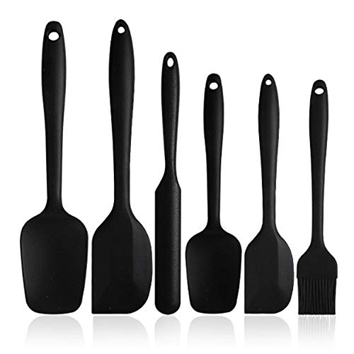 Binhai Set spatole in Silicone - Spatola in Gomma Nera Antiaderente 6 Pezzi con Anima in Acciaio Inossidabile - Set di Utensili da Cucina per spatole Resistenti al Calore per Cottura