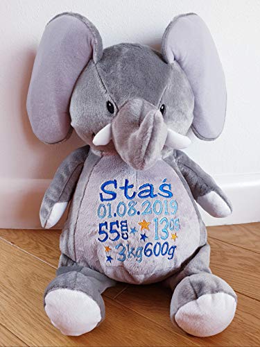Peluche Elefante Pupazzetto Personalizzato con nome e data di nascita Testo
