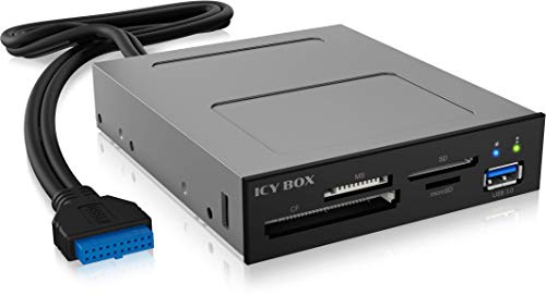 ICY BOX 60771 - Pannello Frontale USB con Lettore di schede, Installazione in alloggiamento da 3,5 Pollici (Floppy), USB 3.0, SD, microSD, CF, MS, plastica, Colore: Nero