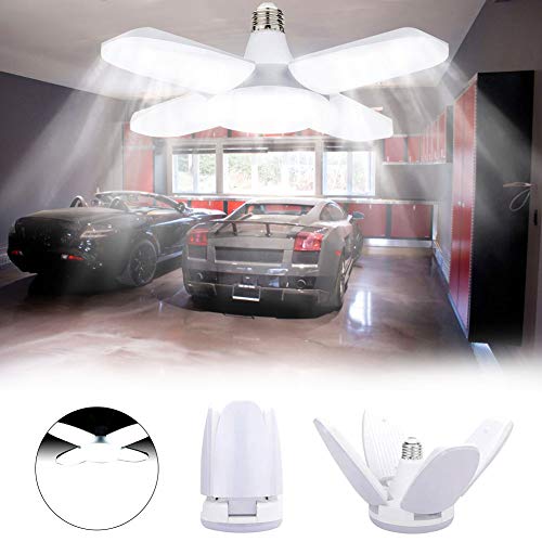 Lampada da Garage a LED, LACYIE E27/E26 80W 8000LM Lampada da Negozio Deformabile con 4 Pannelli Regolabili Plafoniera LED per Garage,Magazzino,Officina,Cantina,Palestra,Cucina (6000K Bianco Freddo)