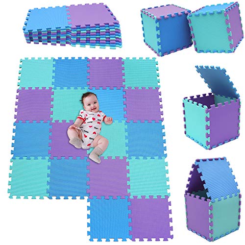 MSHEN Tappeto Puzzle con Certificato CE e Certificazione in Soffice Schiuma Eva | Tappeto da Gioco per Bambini | Tappetino Puzzle...dimensione1.62 mq,blu-turchese-viola-070811g18