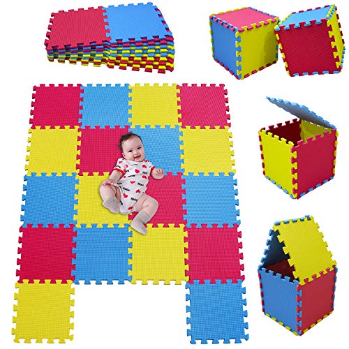 MSHEN Tappeto Puzzle con Certificato CE e Certificazione in Soffice Schiuma Eva | Tappeto da Gioco per Bambini | Tappetino Puzzle...dimensione1.62 mq,giallo-blu-rosso-EGIg18