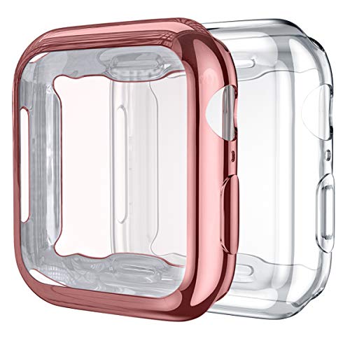 Upeak Compatibile con Apple Watch Series SE/6/5/4 Custodia 40mm, 2 Pacchi Protettiva in Morbido TPU Compatibile con iWatch Series SE/6/5/4, Chiaro/Rosa