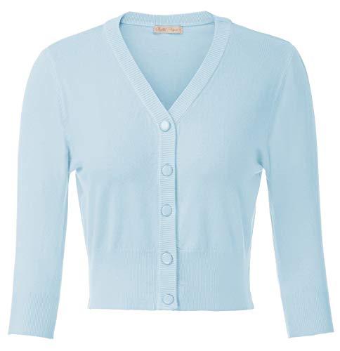 Belle Poque - Coprispalle da Donna Stile Bolero con Ricamo con Ciliegie, Maniche a 3/4, Stile Vintage Anni ?0 Azzurro(928-7) S