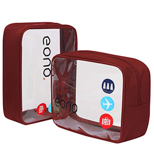 Eono by Amazon - Beauty Case da Viaggio Clear Borsa da Viaggio Impermeabile Cosmetici Trousse Trasparente Toiletry Bag Kit da Aereo per Liquidi Sacchetti di Trucco per Uomini e Donne, Bordeaux, 2 Pcs