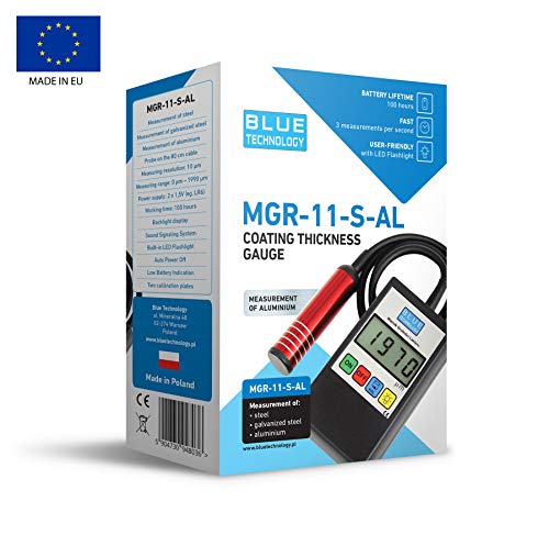 Blue Technology, misuratore dello spessore della vernice, spessimetro professionale, di colore nero, acciaio e alluminio MGR-11-S-AL