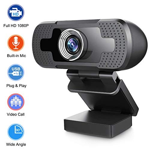 Webcam Full HD 1080P con Microfono, Widescreen 90 gradi USB fotocamera, Desktop Laptop Live Streaming Webcam per Giochi, Video conferenze, Online Lavoro, Video Chiamate (Supporto D)