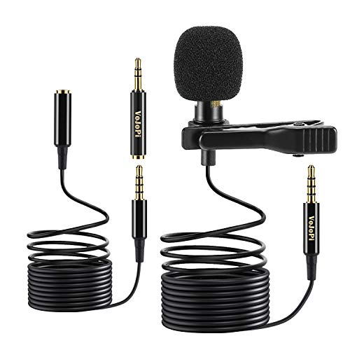 VoJoPi Microfono Lavalier, Mini Microfono con Clip e 2 m Cavo di Prolunga, Microfono Condensatore Omnidirezionale Professionale per PC/Conferenza Video/Videocamera/Cellulare/Registratori Audio