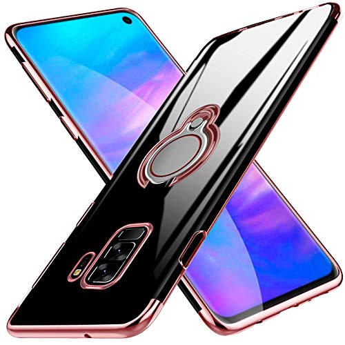 kadixini Custodia Samsung Galaxy S9 Plus Ring 360°Regolabile Anello Magnetica Supporto Ring TPU Case Silicone Custodia Samsung Galaxy S9 Plus Oro Rosa