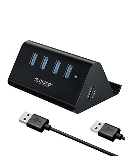 ORICO USB 3.0 Hub 4 Porte con Supporto per Telefono/Tablet, Highspeed Data Hub Compatibile con Windows, Linux, Mac OS, Funzione di Supporto OTG, Nero