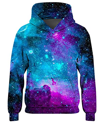 Loveternal Felpa Bambino 5-6 Anni 3D Felpe con Cappuccio Unisex Galassia Hoodies Galaxy Pullover Ragazzi Ragazze Manica Lunga Sweatshirt con Tasche M