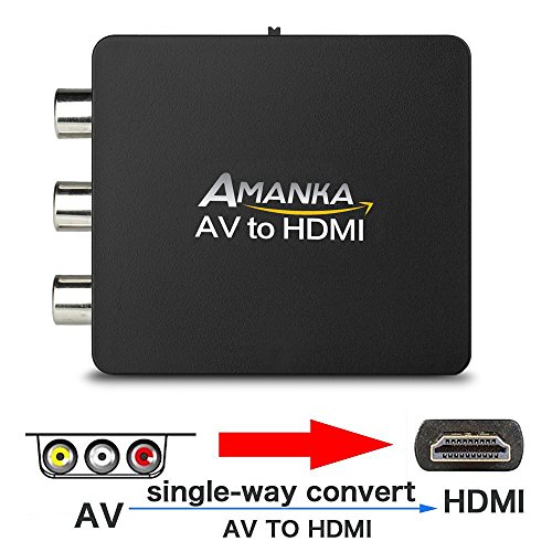 AMANKA Mini AV a HDMI Convertitore Adattatore,1080P Composito RCA CVBS a HDMI Convertitore con Cavo USB per TV PC PS3 Blue-Ray DVD XBOX SKY HD VHS VCR,Nero