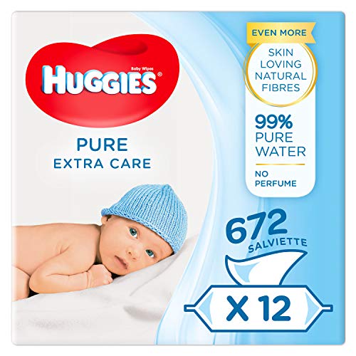 Huggies Pure Extra Care Salviette Umidificate per Bambini, 1 scatola con 4 confezioni (3 x 56 salviette per confezione)