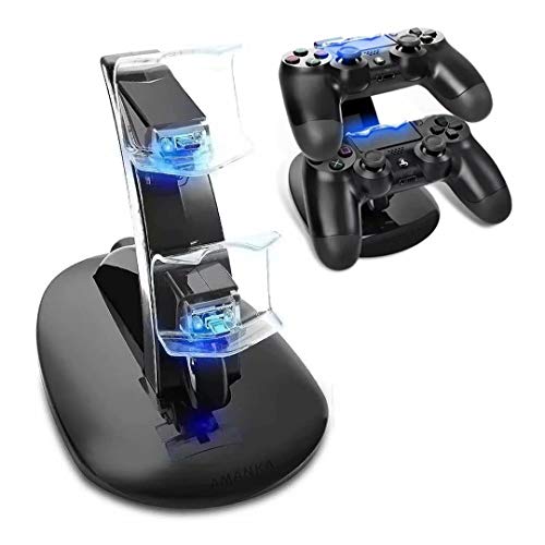PS4 Controller Base di Ricarica Doppi,AMANKA Dual USB Controller Caricatore Docking Station Stand con LED per Playstation 4 PS4 / PS4 Slim /Pro/ Wireless Controller