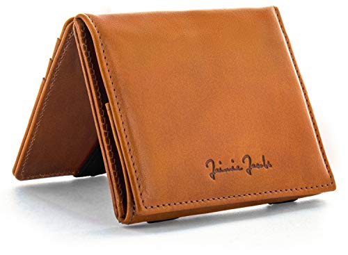 JAIMIE JACOBS Portafoglio Magico con scompartimento per monete e RFID-Blocker Magic Wallet Flap Boy - l'originale - di pelle da uomo (Cognac e Nero)