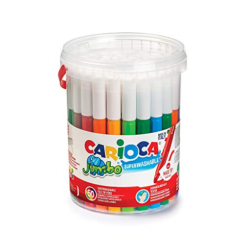 Carioca Jumbo | Pennarelli Lavabili per Bambini in Barattolo con Maniglia, Set Pennarelli Punta Grossa, 50 Colori