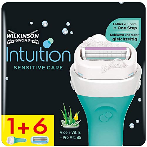 Wilkinson Sword Intuition Sensitive Care - Confezione da 1 Rasoio Donna + 6 Lame di Ricambio - Confezione adatta alla buca da lettere