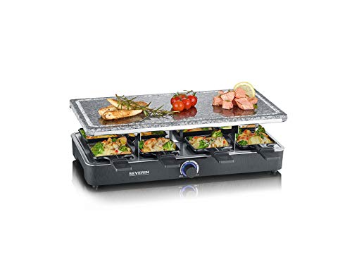 Severin Italia RG 2372 Barbecue per raclette con Pietra Naturale, Dimensioni superficie di cottura: 23 x 46 cm, 1400 W, Plastica, Nero