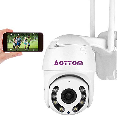 Telecamera WiFi Esterna Senza Fili 4 X Zoom Ottico, Aottom 1080P PTZ Videocamera Sorveglianza per Esterno WiFi, Pan 360 °, Visione Notturna fino a 40M, Audio a 2 Vie, Motion Detection, Impermeabile