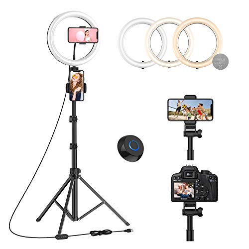 Luce ad Anello, 10’’ Ring Light per Selfie con Treppiede, Anello LED con Telecomando Wireless, con 3 Modalità di illuminazione e 10 Luminosità, per Youtube, TikTok, Autoritratto, Streaming live