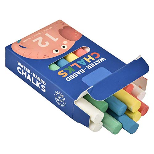 Dilwe 12pcs Gesso Senza Polvere per Lavagna, Gessetti Lavabili Colorati Luminosi per Bambini(Elefante)