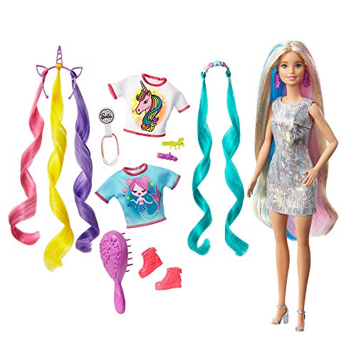 Barbie Bambola Capelli Fantasia A Tema Unicorni E Sirene con Accessori, Giocattolo Per Bambini 3+ Anni, GHN04