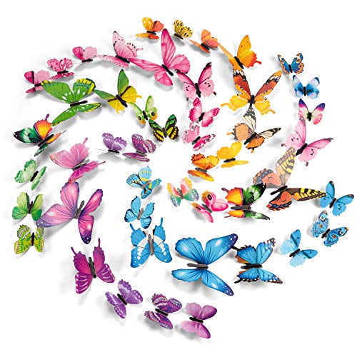 PGFUN 72 Pezzi 6 Colori 3D Luminosa Farfalle Adesivi Murale Arte Adesivo Murali per Domestica Bambini Camera Da Letto Decorazione casa(Giallo,Verde,Blu,Rosa,Viola,Multicolore)