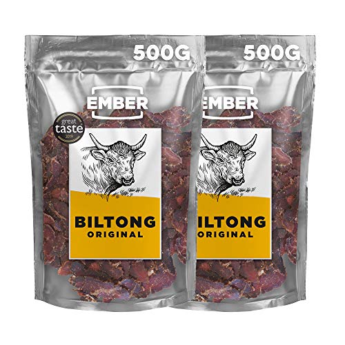 Ember Biltong 1kg – Carne Secca Beef Jerky Originale – Snack Proteico, Senza Zuccheri Aggiunti - Gusto Original (2x500g)