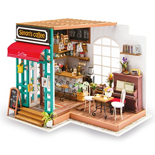 Rolife Kit da casa di Bambole in Legno di Legno in Miniatura Kit da casa con LED-Creativo Compleanno Regali di Natale per Bambini e Adulti-Simmon's Coffee