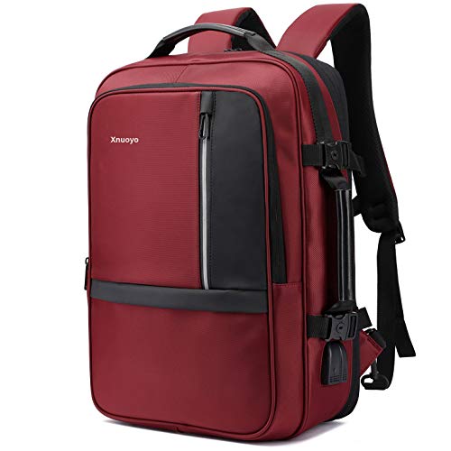 Xnuoyo 17.3 Pollici Espandibile Laptop Zaino Antifurto, Impermeabile TSA Zaino Porta PC Convertibile per Notebook (Rosso Scuro)
