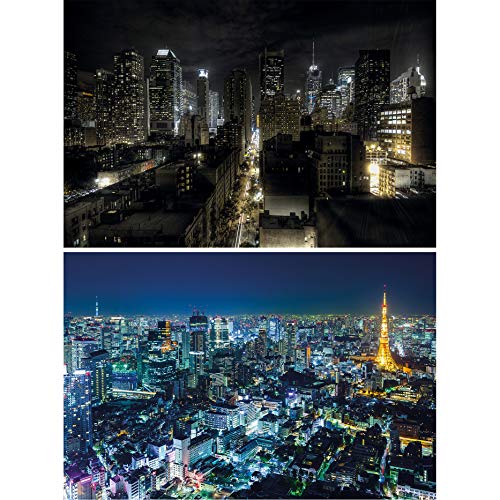 GREAT ART Set di 2 Poster XXL – Manhattan & Tokyo City di Notte– New York America e Giappone Carta da Parati Metropolis Grattacieli Skyline Decorazione Foto (140 x 100cm)