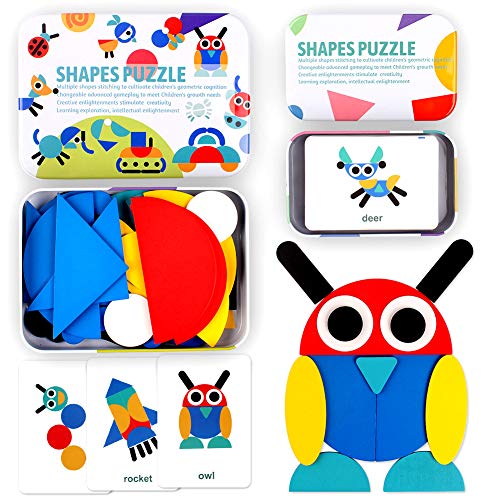 StillCool Tangram Puzzle, Geometriche Animali 36 Puzzle Tangram Kids + 60 Carte Design, 2 in 1 Montessori Giocattolo Educativo Rompicapo Regalo