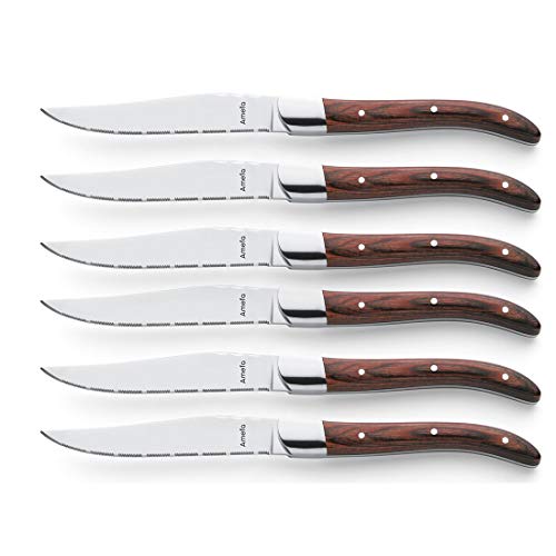 Amefa 252000WP00K35 Laguiole - Set di coltelli da Carne Royal Steak, forgiati, Manico in Legno di Pakka in Cofanetto di Legno, 6 Pezzi