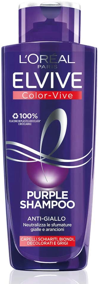 L'Oréal Paris Shampoo Antigiallo Color Vive Purple, Shampoo Antigiallo per Capelli Schiariti, Biondi, Decolorati e Grigi, 200 ml, Confezione da 1