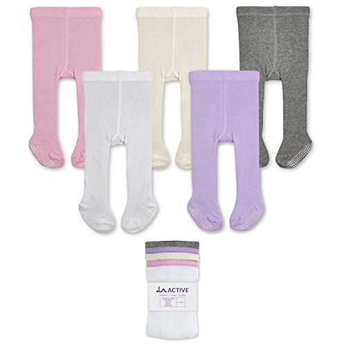 LA Active Collant Bambina 5 Paia - Bambini Piccoli Neonati Infanti - Tenuta Antiscivolo Cotone Maglia a Trecce (Rosa/Bianco/Avorio/Lavanda/Grigio, 2-3 Anni)