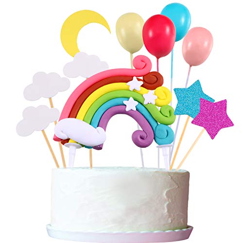 Zonon Cupcake Topper Set, Includere Palloncino a Forma Arcobaleno Nuvola Luna Stella Cupcake Topper Bastoncini per Compleanno Nozze Festa Torta Decorazione