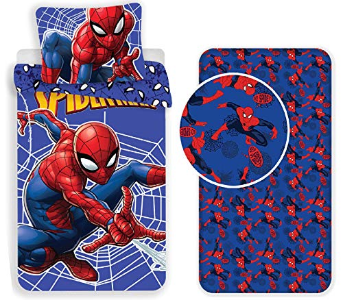 Spiderman 3 Pezzi Set Letto Singolo Copripiumino + Federa + Lenzuola c/Angoli Cotone Biancheria da Letto Bambini