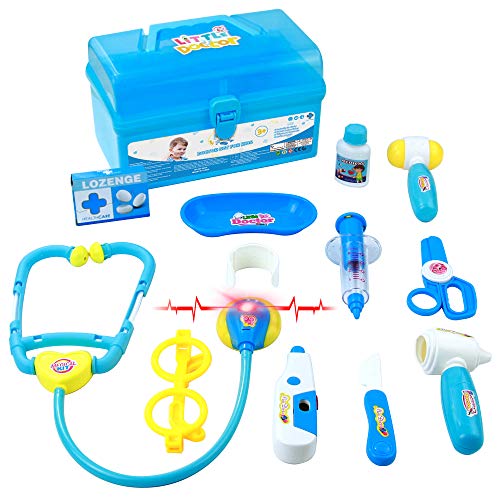 Valigetta Dottore Bambini Kit Infermiere Medico Gioco Giochi di Ruolo Giocattolo per Bambino Toddlers Blu 3 Anni 12 Pezzi