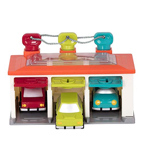 Battat – Garage con 3 macchine – Giocattolo associazone forma e colore con mazzo di chiavi e 3 macchinine – Per bambini di 2 anni in su (5 pezzi)
