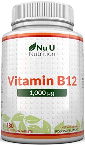 Vitamina B12 1000 μg - B12 Metilcobalamina ad Alto Dosaggio - 180 Compresse Vegetariane e Vegane (Fornitura per 6 Mesi) - Prodotto in UK da Nu U Nutrition